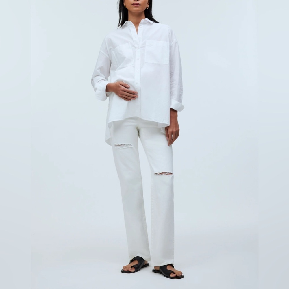 Madewell The Maternity Over-The-Belly 90s Straight Distressed Jean In Tile White